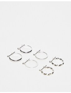 ASOS DESIGN - Confezione da 3 orecchini a cerchio argento da 20 mm