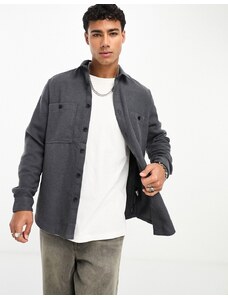 ASOS DESIGN - Giacca camicia in misto lana grigio antracite