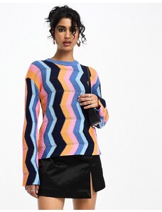 Y.A.S - Maglione multicolore con motivo zig-zag in maglia traforata