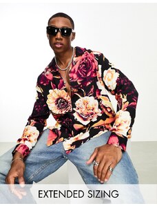 ASOS DESIGN - Camicia comoda con stampa fotografica a fiori e rever-Multicolore
