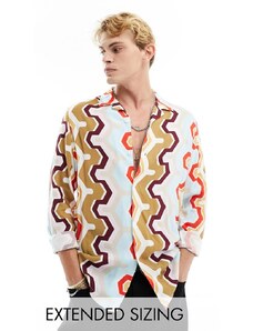 ASOS DESIGN - Camicia con stampa geometrica anni '70 e rever-Multicolore