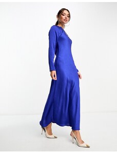 ASOS DESIGN - Vestito lungo asimmetrico in raso con bottoni cobalto-Blu