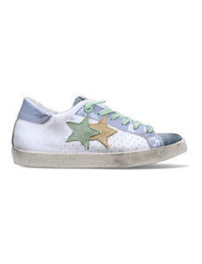 2 STAR Sneaker donna bianca/azzurra/verde/gialla in pelle SNEAKERS