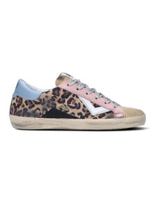 QUATTROBARRADODICI Sneaker donna beige/azzurra/rosa in suede SNEAKERS