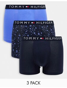 Tommy Hilfiger - Confezione da 3 boxer aderenti blu con stampa, blu navy e blu acceso