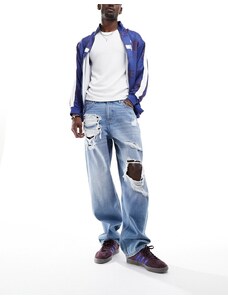 ASOS DESIGN - Jeans ampi blu lavaggio scuro con strappi vistosi