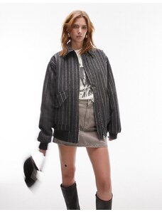 Topshop - Bomber grigio in lana a righe