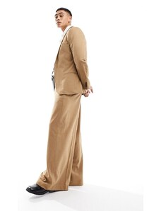 ASOS DESIGN - Pantaloni da abito super ampi color cammello microtesturizzati-Marrone