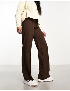 Pull&Bear - Pantaloni sartoriali dritti a vita alta marrone cioccolato con cuciture sul davanti