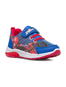 Sneakers primi passi blu da bambino con luci nella suola e stampa Spiderman