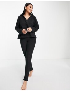 DKNY - Completo da casa in pile elasticizzato nero con top e leggings