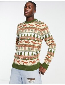 Threadbare - Maglione natalizio girocollo color cammello con volpi-Neutro