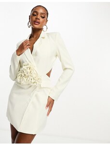 Kaiia - Vestito blazer corto aperto dietro con dettaglio stile corsetto color avorio-Bianco