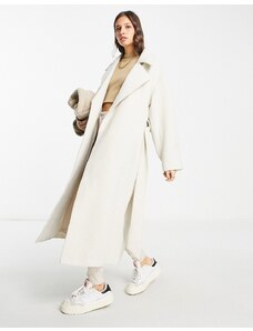 ASOS EDITION - Cappotto in misto lana taglio lungo con cintura color crema-Bianco