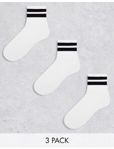 ASOS DESIGN - Confezione da 3 paia di calzini in spugna bianchi con righe-Bianco