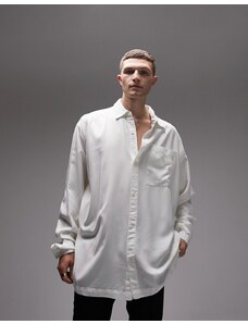 Topman - Camicia super oversize a maniche lunghe écru con tasca-Bianco