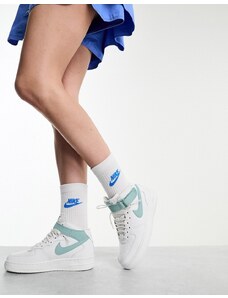 Nike - Air Force 1 '07 Mid - Sneakers alte bianche e blu minerale-Bianco