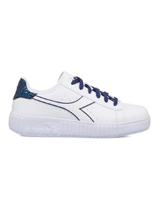 Sneakers bianche da ragazza con paillettes blu Diadora Game Step P Sparkly GS