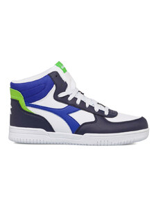 Sneakers alte bianche e blu da ragazzo con dettagli verdi Diadora Raptor Mid GS