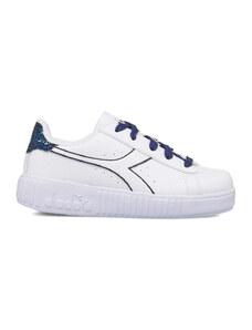 Sneakers bianche da bambina con paillettes blu Diadora Game Step P Sparkly GS