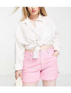 Simply Be - Pantaloncini di jeans rosa caramella con fondo sfrangiato