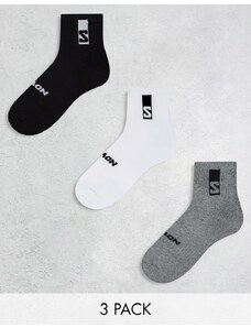 Salomon - Confezione da 3 paia di calze unisex alla caviglia per ogni giorno bianche, nere e grigie-Black