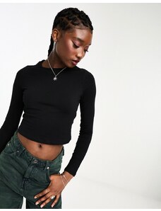 New Look - T-shirt mini a maniche lunghe nera-Nero