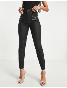 ASOS DESIGN - Ultimate - Jeans skinny nero spalmato con zip