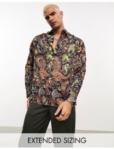 ASOS DESIGN - Camicia comoda in raso con stampa cachemire-Multicolore
