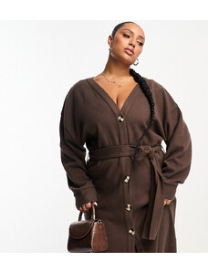 ASOS Curve ASOS DESIGN Surve - Vestito cardigan lungo super morbido con bottoni e cintura color cioccolato-Brown