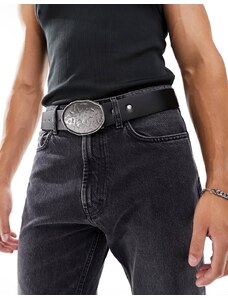 ASOS DESIGN - Cintura in pelle sintetica nera con fibbia appariscente stile western-Nero