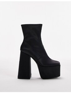 Topshop - Tabby - Stivaletti neri in raso con plateau alto-Nero