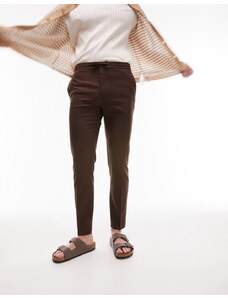 Topman - Pantaloni eleganti skinny marroni con fascia in vita elasticizzata-Brown