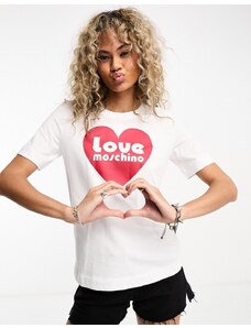 Love Moschino - T-Shirt bianca con logo a cuore-Bianco