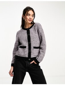 & Other Stories - Cardigan in maglia effetto tweed con finiture a contrasto in lana di alpaca-Viola