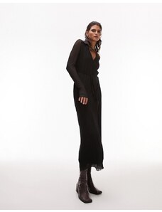 Topshop - Vestito camicia midi plissé nero con colletto
