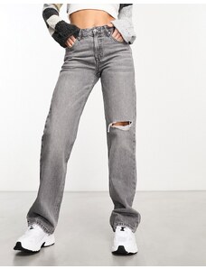 Pull&Bear - Jeans grigi dritti con strappi-Grigio