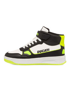 Sneakers alte bianche e nere da ragazzo con dettagli gialli Ducati Barsaba Mid 4 GS