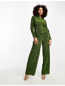 Glamorous - Pantaloni comodi con fondo ampio verdi glitterati in coordinato-Verde