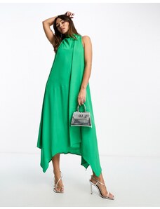 ASOS DESIGN - Vestito midi moderno verde con scollo ad anello senza maniche e sciarpa integrata