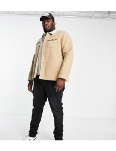 Threadbare Plus - Camicia giacca color cammello foderata in pile borg-Neutro