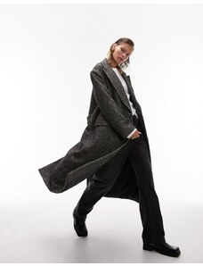 Topshop - Cappotto elegante monocromatico in misto lana con motivo a spina di pesce-Nero