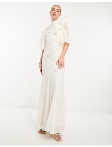 Hope & Ivy - Vestito lungo da sposa con apertura sul retro color avorio-Bianco