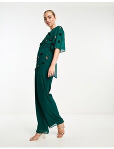 Hope & Ivy - Tuta jumpsuit verde smeraldo decorata