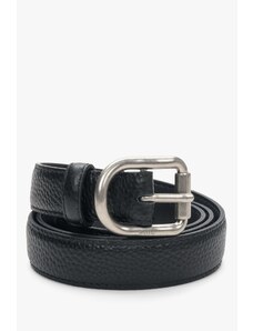 Black Women's Leather Belt with Silver Buckle Estro ER00113188