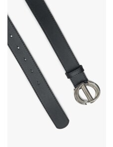 Black Women's Leather Belt with Silver Buckle Estro ER00113354