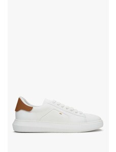 Men's Brown & White Leather Low-Top Sneakers Estro ER00111138