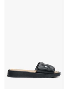 Black Leather Women's Slide Sandals Estro ER00113094
