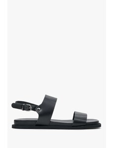 Women's Black Leather Flat Sandals Estro ER00113112