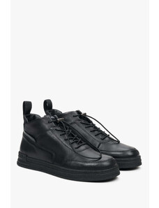 Men's High-Top Black Sneakers made of Genuine Leather Estro ER00112213
